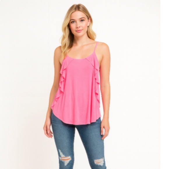 EXPRESS Ruffled Sleeveless Top Pink Size Large - Picture 3 of 15